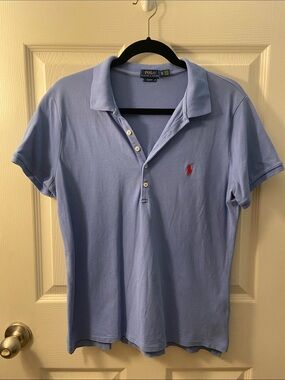 Polo by Ralph Lauren Women’s Light Blue Short Sleeve Polo with Red Pony